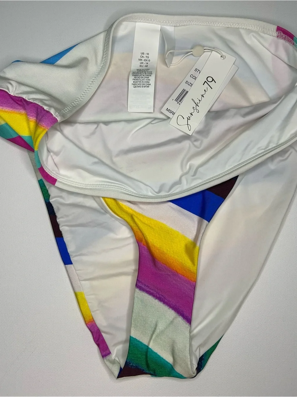 Sunshine 79 High waisted bikini bottoms multicolor rainbow stripe beach pool
